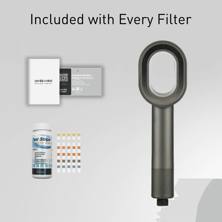 Nordisk Filtered Shower Head lifestyle — woman enjoying spa-like filtered shower experience