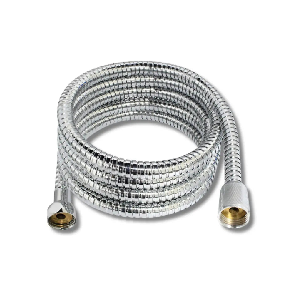 Nordisk shower hose full length display — 1.5m reach with anti-kink design