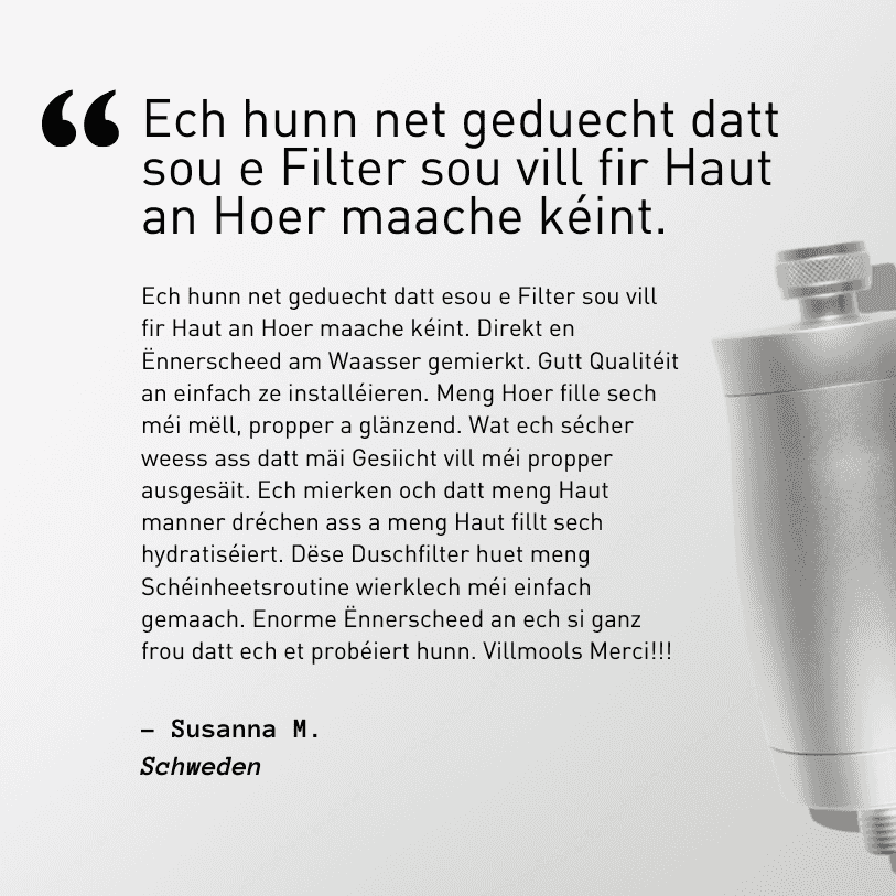 Welness-Kit lifestyle — vrouw met gezonde huid geniet van gefilterde douche