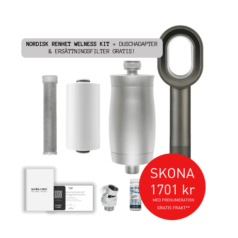 Nordisk Wellness-Kit — komplettes Duschsatz-Paket Frontansicht mit Duschkopf und Filter